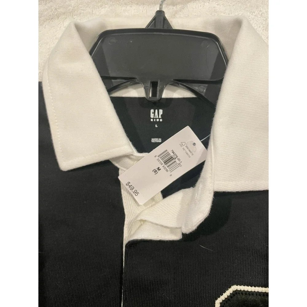 New GAP Kids Boys Black Long Sleeve Rugby Shirt Graphic Boys Size Large (10) $49